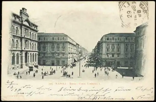 Cartolina Neapel Napoli Borsa - Corso Umberto 1898  gel. Perfin Briefmarke