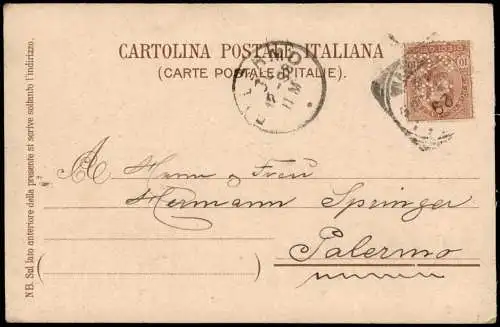 Cartolina Neapel Napoli Borsa - Corso Umberto 1898  gel. Perfin Briefmarke