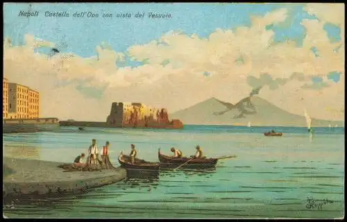 Neapel Napoli Napoli llo dell'Ovo con vista del Vesuvio Vesuv Künstlerkarte 1931