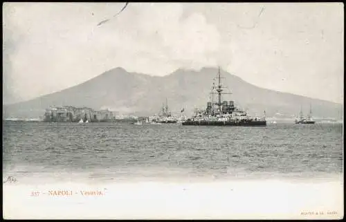 Cartolina Neapel Napoli Vesuv Vesuvio Vesuvius Kriegsschiff Marine 1912