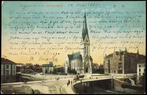 Ansichtskarte St. Gallen Straßenpartie an der Leonhardskirche 1905