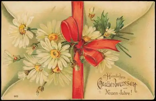 Neujahr Sylvester New Year Brief rote Shleife Kamille 1906 Prägekarte