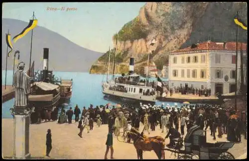 Cartolina Riva del Garda Il porto Menschenmenge Dampfer 1909