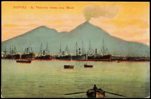 Cartolina Neapel Napoli Il Vesuvio Vesuv dal Molo Dampfer 1912