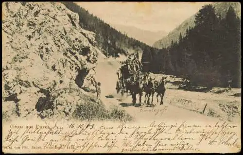 Ansichtskarte Davos Postkutsche Dreigespann Pferde 1907  Helvetia Schweiz