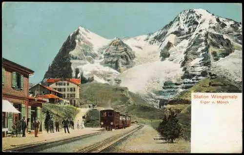 Ansichtskarte Lauterbrunnen Bahnstation Wengernalp Eiger Mönch 1908  Helvetia