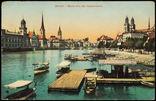 Ansichtskarte Zürich Blick von der Quaibrücke. Naphta Motorboote 1912