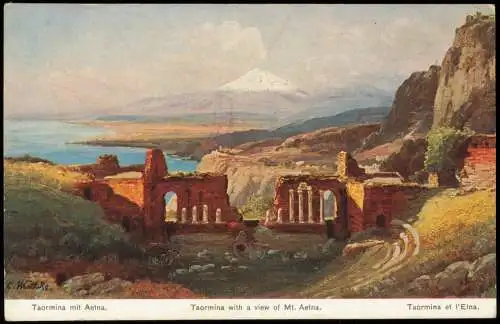 Cartolina Taormina View of Mount Aetna Etna Vulkan 1913  Sicilia Sizilien