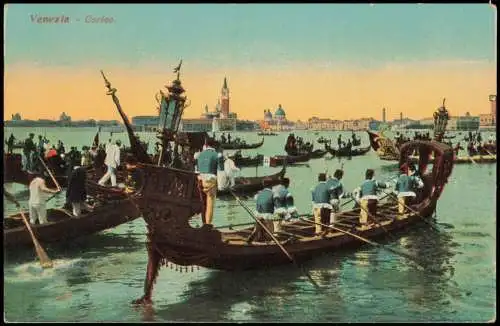 Cartolina Venedig Venezia Corteo. Geschmückte Gondeln 1914