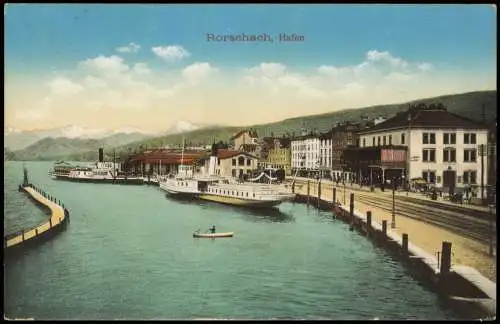 Ansichtskarte Rorschach Hafen Bahnhof Dampfer 1913  Helvetia