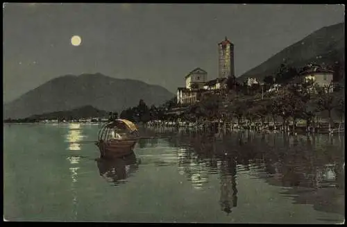 Ansichtskarte Locarno Rivapiana presso Locarno bei Mondschein 1925