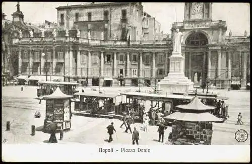 Cartolina Neapel Napoli Piazza Dante Kisok Straßenbahn Tram 1909