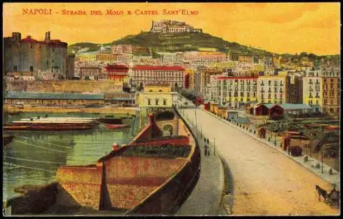 Cartolina Neapel Napoli STRADA DEL MOLO E CASTEL SANT'ELMO 1912