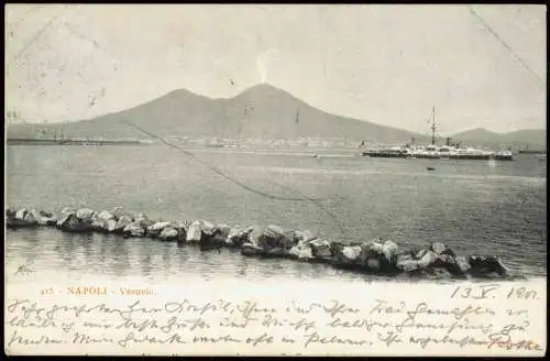 Cartolina Neapel Napoli Vesuv Vesuvio Vesuvius Schiff 1902