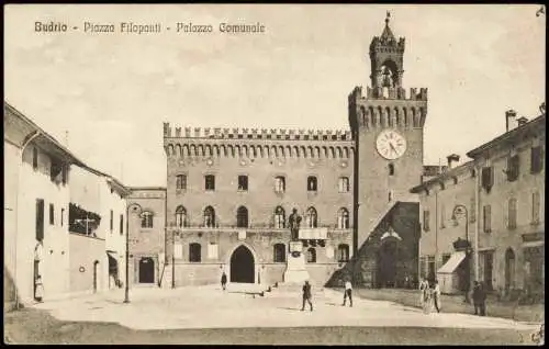 Cartolina Budrio Piazza Filopanti Palazzo Comunale 1912