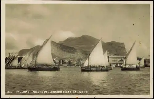 Cartolina Palermo Palermo (Palermu) Monte Pellegrino Segelboote 1929