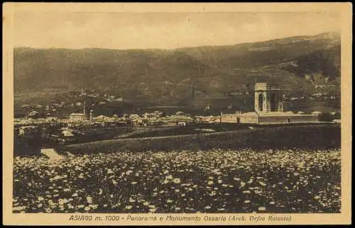 Cartolina Asiago Veneto Panorama e Monumento Ossario 1916