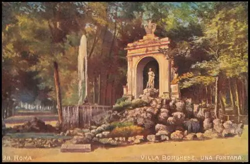 Cartolina Rom Roma Villa Borghese, una Fontana - Künstlerkarte 1912