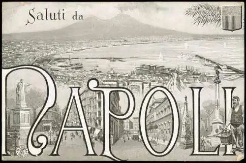 Cartolina Neapel Napoli Mehrbild AK Große Buchstaben 1909