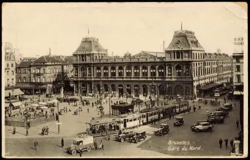 Postkaart Brüssel Bruxelles Bahnhof Gare du Nord Tram 1934