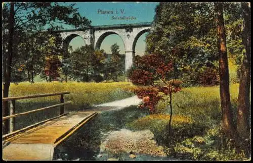 Ansichtskarte Plauen (Vogtland) Holzbrücke Weg zum Syra-Viadukt 1924