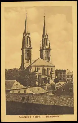 Oelsnitz (Vogtland) Blick über die Dächer zur St. Jakobi Kirche 1914