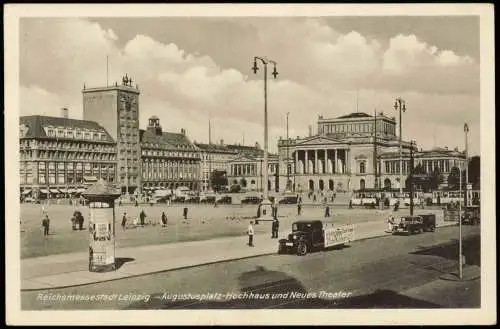 Ansichtskarte Leipzig Augustusplatz LKW mit Werbung 1942