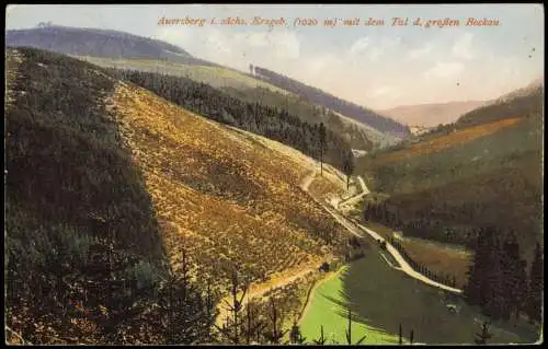 Ansichtskarte Auersberg (Erzgebirge) mit dem Tal d. großen Bockau. 1924