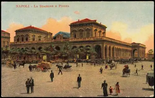 Cartolina Neapel Napoli La Stazione e Piazza Bahnhof 1913