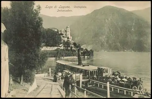 Ansichtskarte Castagnola-Lugano Dampfer Steamer Imbarcadero. 1913