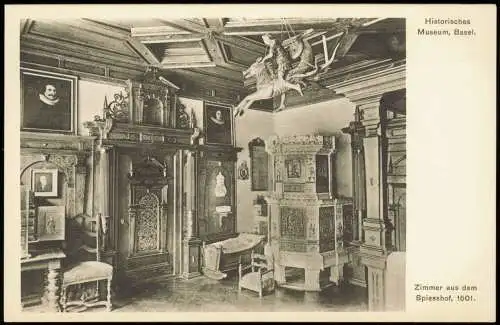 Ansichtskarte Basel Historisches Museum, Zimmer aus dem Spiesshof 1909