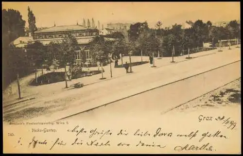 Ansichtskarte Graz Volks-Garten Straßenpartie 1899