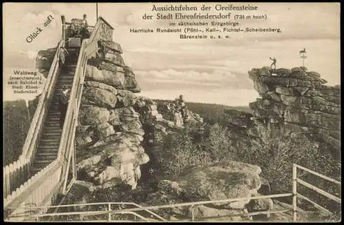 Ansichtskarte Ehrenfriedersdorf Greifensteine Wanderer Glück auf 1913