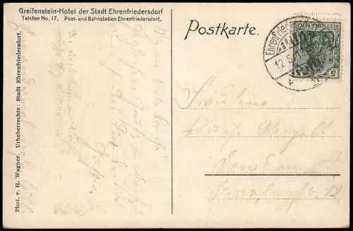 Ansichtskarte Ehrenfriedersdorf Greifensteine Wanderer Glück auf 1913