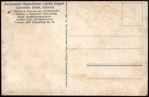 Ansichtskarte Oberschlema-Bad Schlema Gaststätte Sächsische Schweiz. 1917