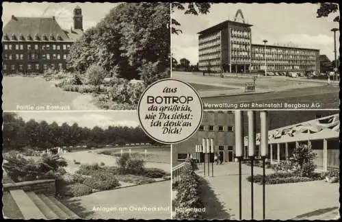 Ansichtskarte Bottrop 4 Bild Hallenbad Rathaus Bergbau Verwaltung 1963