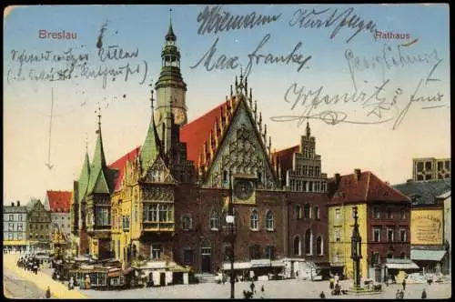 Postcard Breslau Wrocław Rathaus Marktbuden 1914