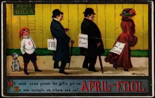 Ansichtskarte  1. April Scherzkarte FOOL APRIL FOOL I am so Foolish 1911