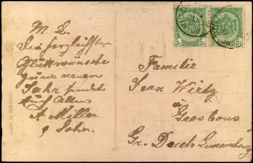 Neujahr Sylvester New Year Bonne Année France Goldschrift 1908  Prägekarte