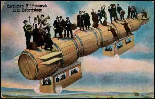 Zeppelin aus Bierfässern mit Musikkapelle Geburtstag Birthday 1912