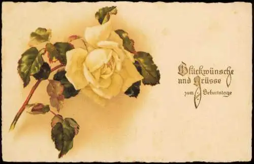 Ansichtskarte  Geburtstag Birthday gelbe Rose Goldschrift 1925