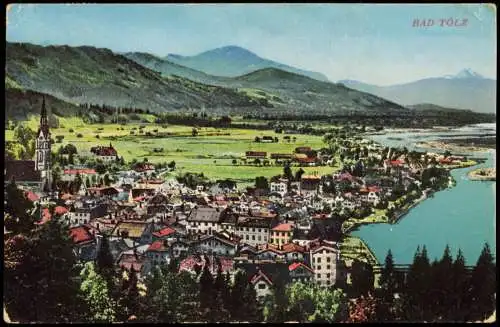 Ansichtskarte Bad Tölz Blick über die Stadt - Künstlerkarte 1914