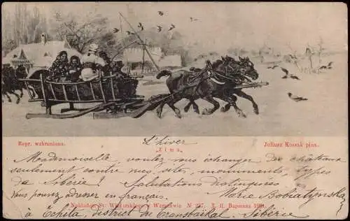 .Russland Typen Trachten Schlittenfahrt Zima Juliusz Kossak pinx 1904