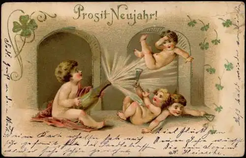 Kinder Sekt gespritzt Kleeblatt Gold Neujahr Sylvester New Year 1915 Goldrand