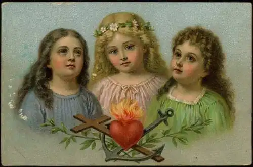 Kinder Künstlerkarte Mädchen Glaube Liebe Hoffnung faith, love, hope 1912