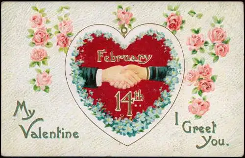 Ansichtskarte  Valentine Valentinstag USA Herz Heart Rosen 1911 Prägekarte