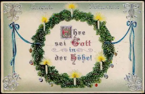 Weihnachten - Christmas Ehre sei Gott Weihnachtskranz 1917 Silberrand