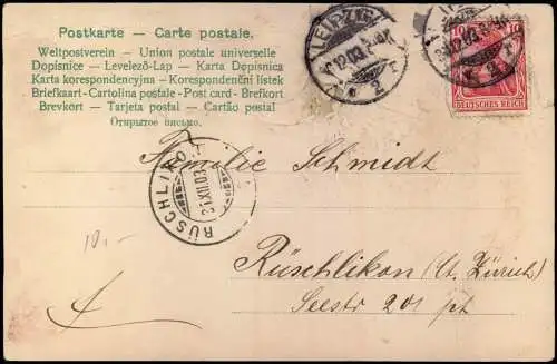 Neujahr Sylvester New Year Hufeisen Kleeblatt Marienkäfer 1903 Gold Prägekarte