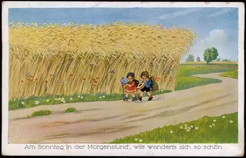 Ansichtskarte  Kinder Künstlerkarte Kinder im Kornfeld 1922