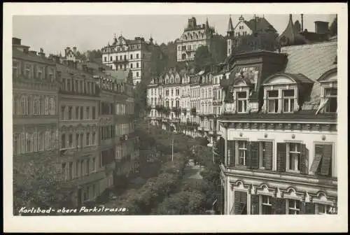 Postcard Karlsbad Karlovy Vary obere Parkstrasse - Fotokarte 1930